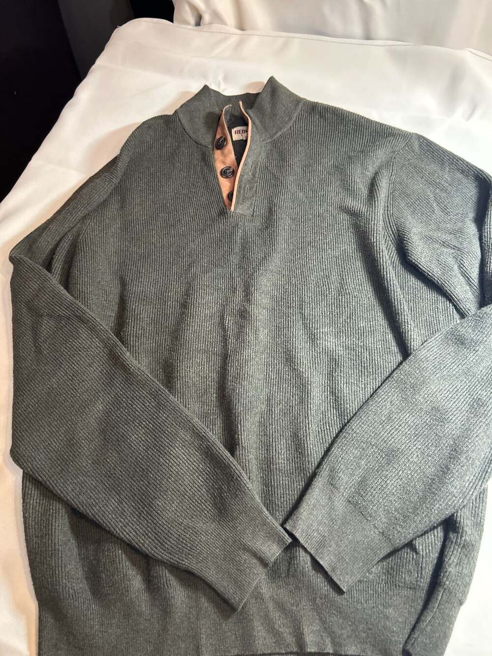 RedHead Men's Ribbed Quarter-Button Mock Neck Sweater Green Size L